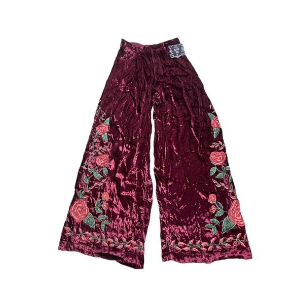 FINAL Last DAY NWT Anna Sui x FP Rose Garden Velvet Rose Embroidered Pants 0 - Picture 7 of 16